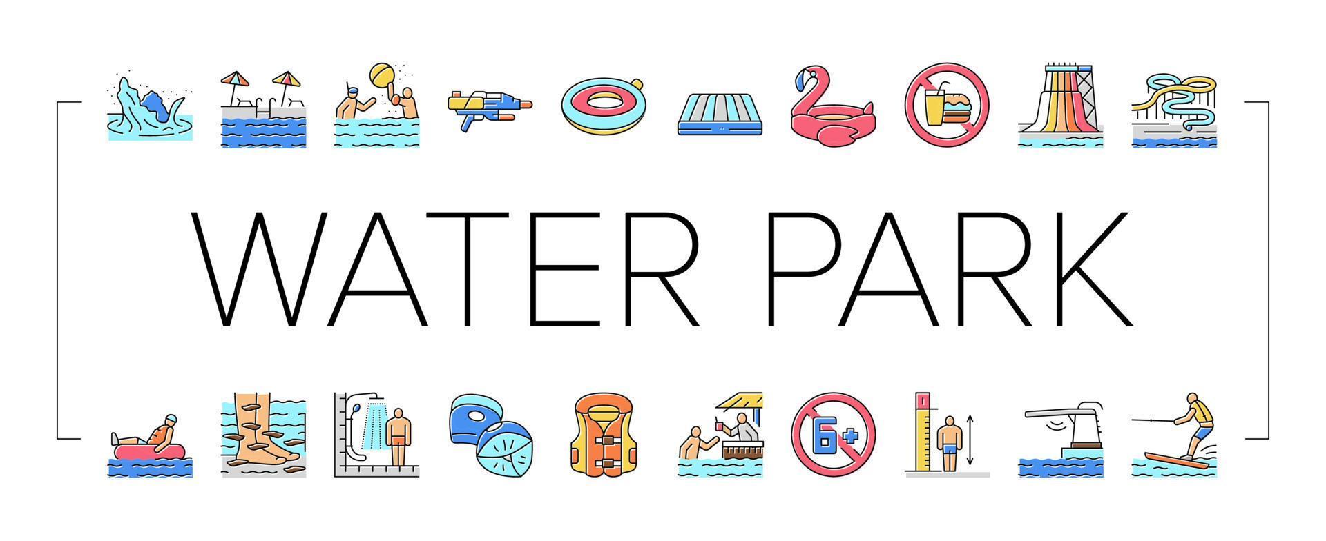 Water Park Attraction And Pool Icons Set Vector