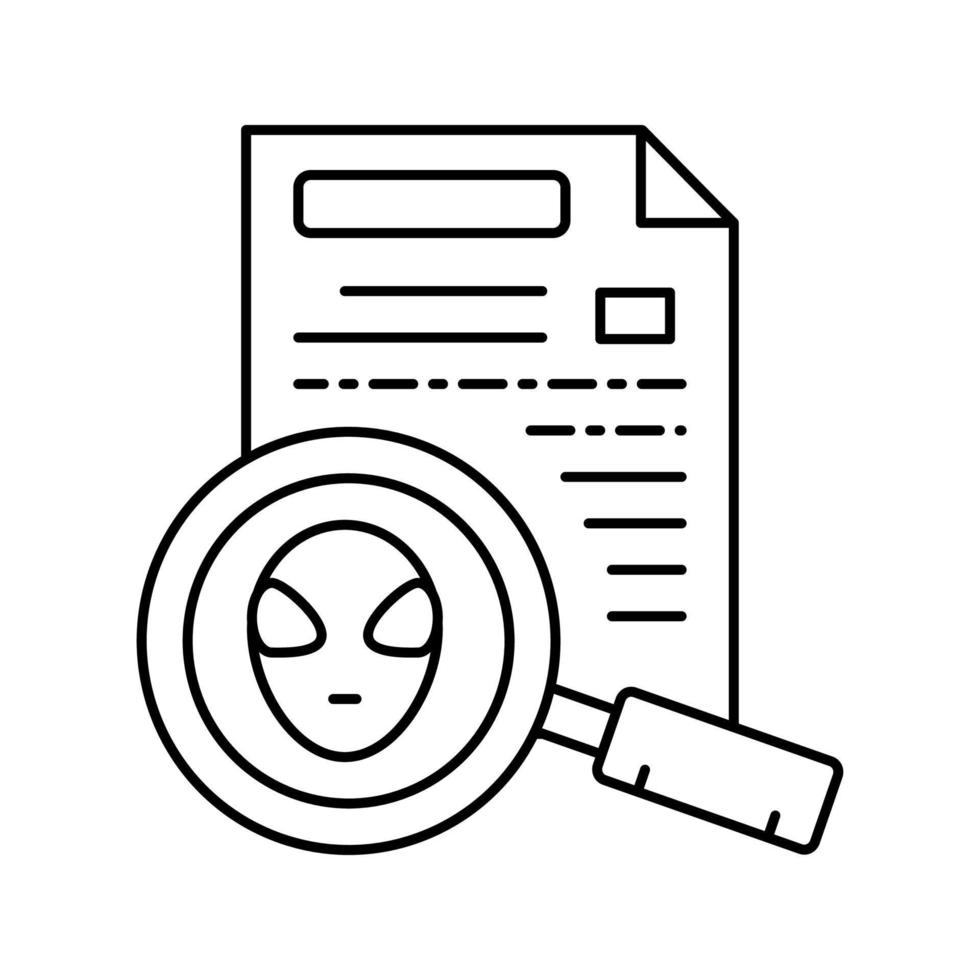 ilustración de vector de icono de línea de documento de descubrimiento alienígena