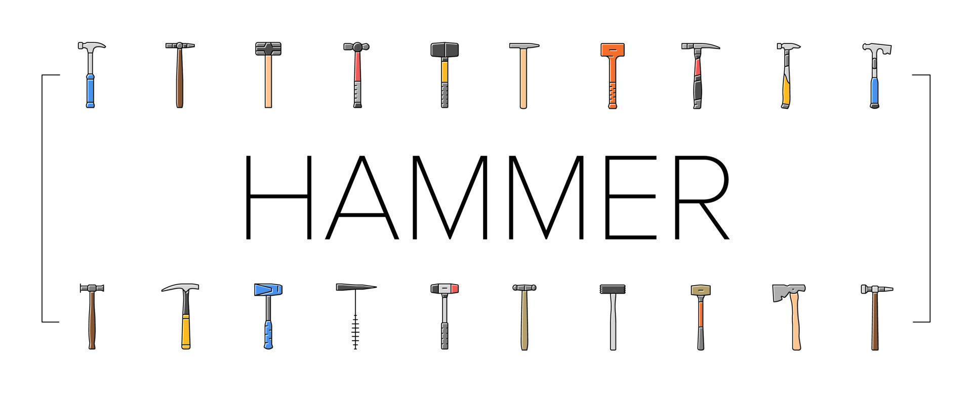 hammer tool construction icons set vector
