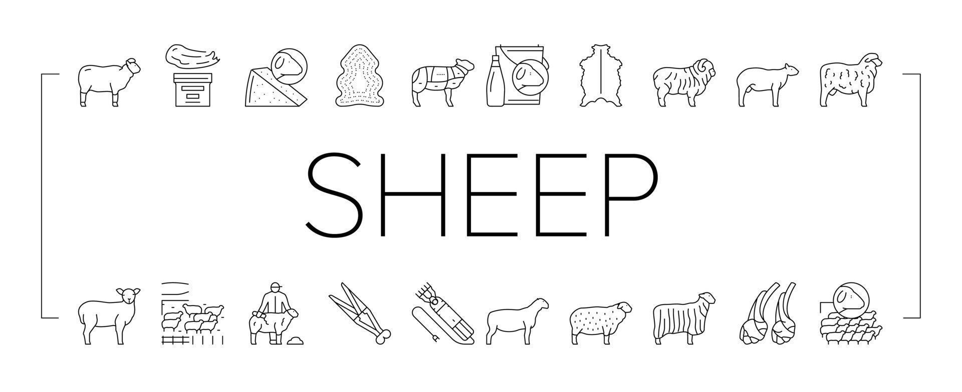 Sheep Breeding Farm Business Icons Set Vector