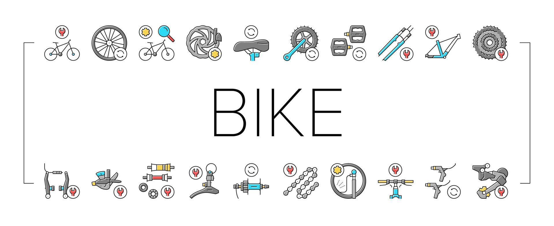 conjunto de iconos de colección de servicio de reparación de bicicletas vector