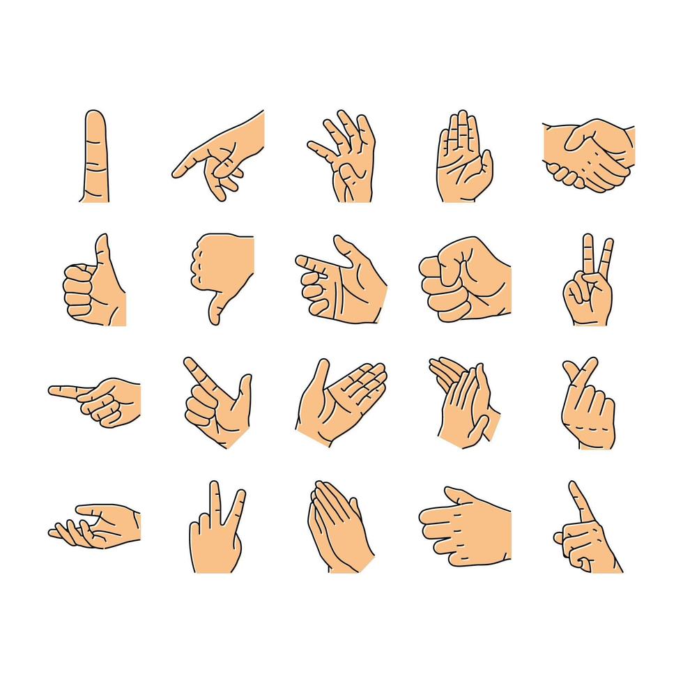 gesto de la mano y gesticular iconos conjunto vector