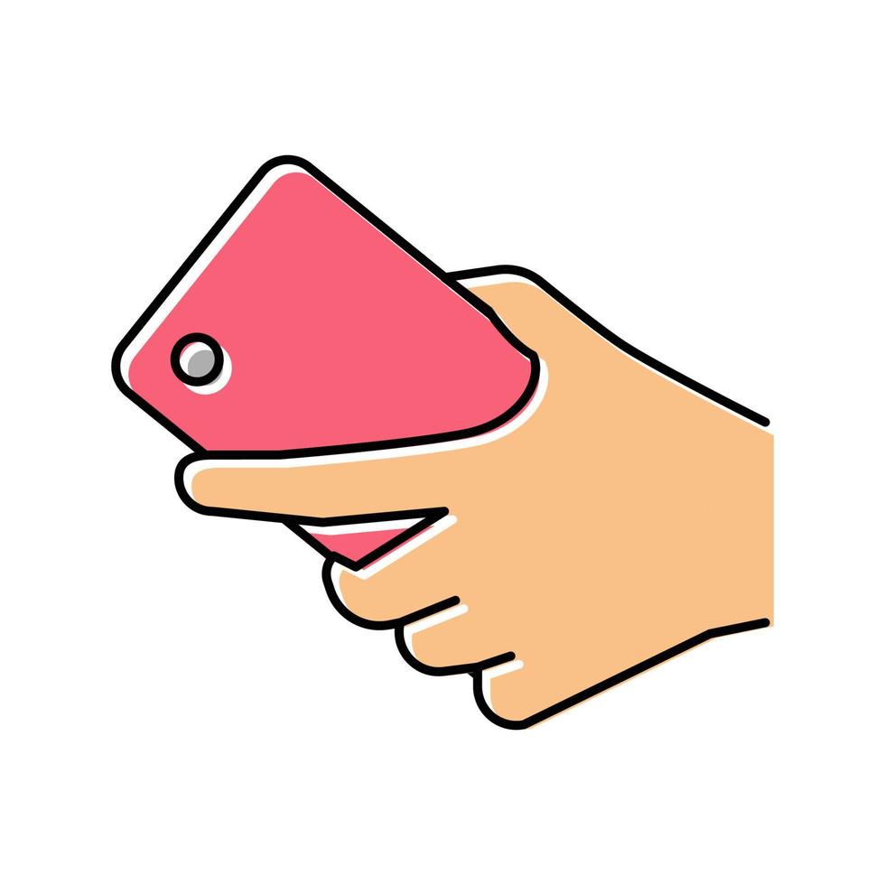 mano que lleva la ilustración del vector del icono de color del teléfono inteligente