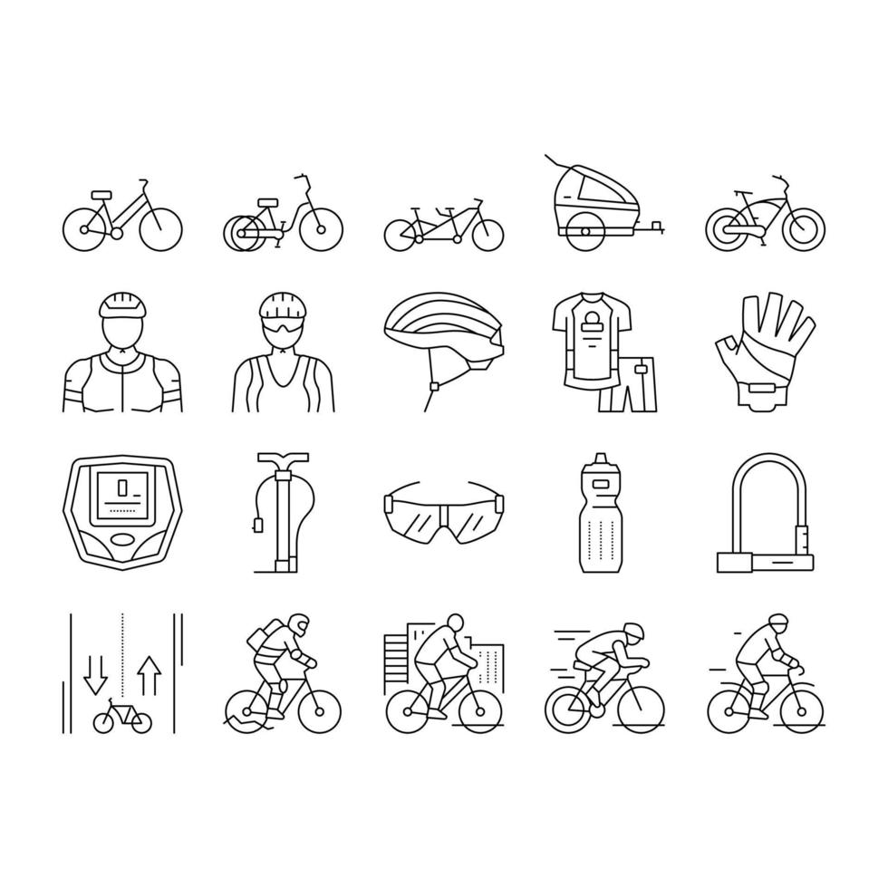 conjunto de iconos de transporte y accesorios de bicicletas vector