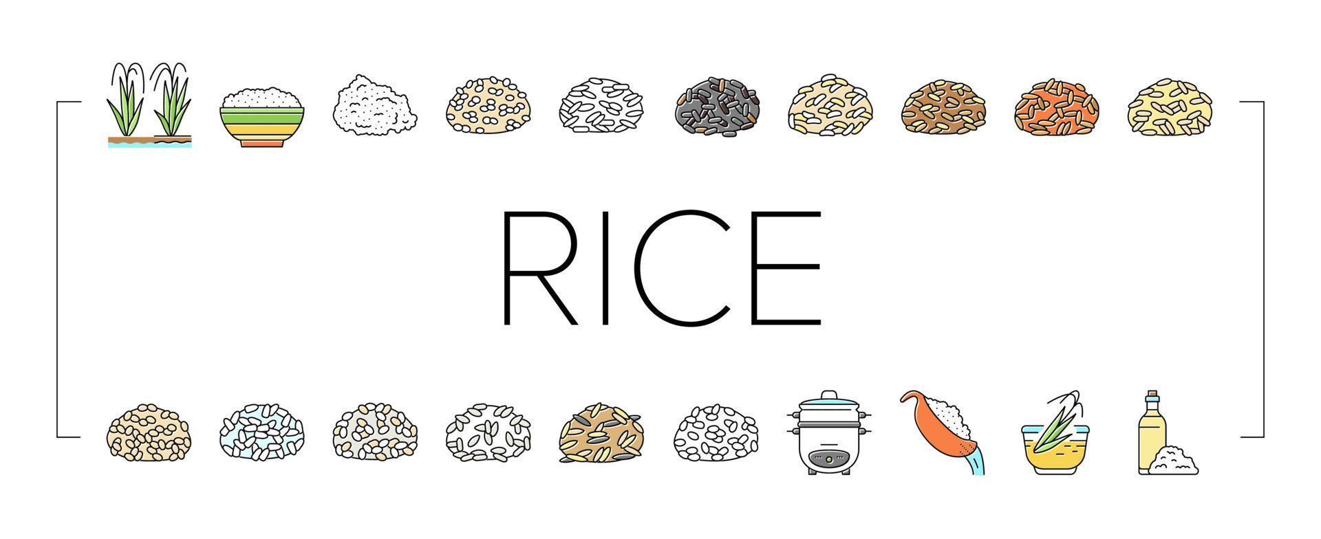 Rice For Preparing Delicious Food Icons Set Vector