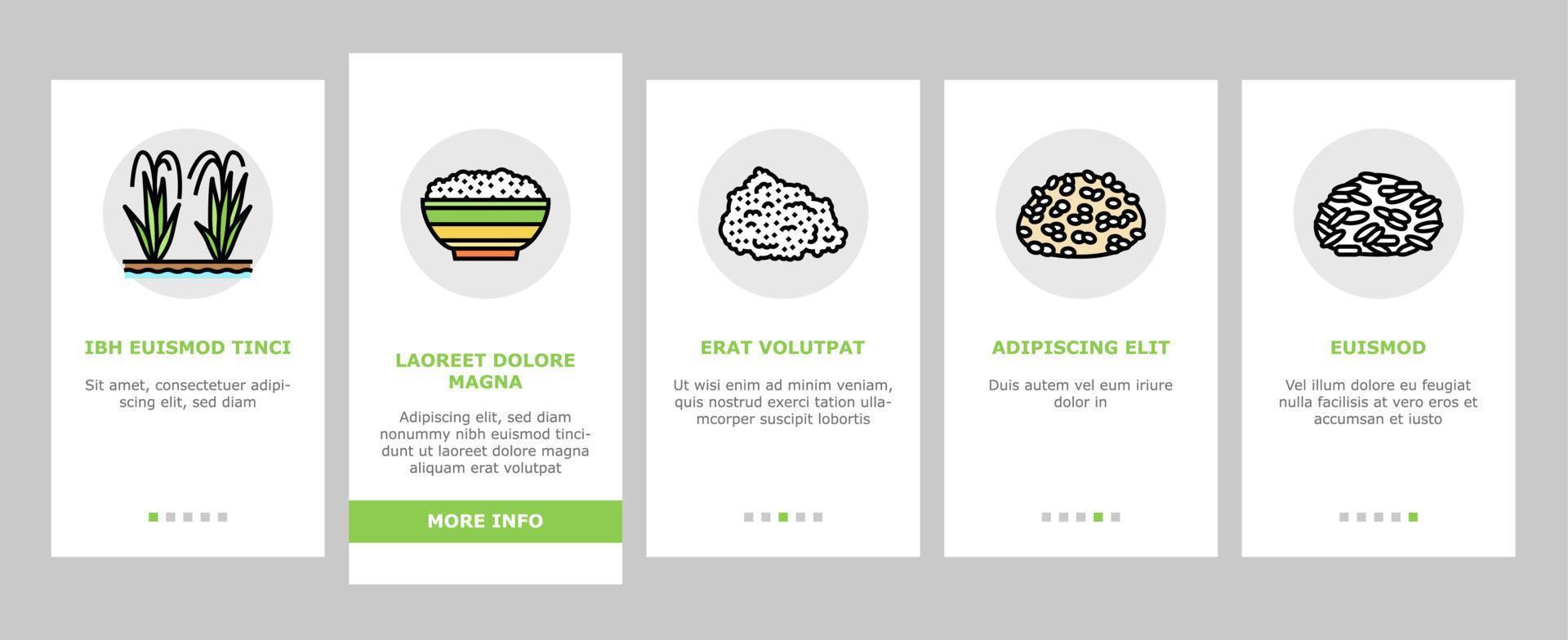 Rice For Preparing Delicious Food onboarding icons set vector