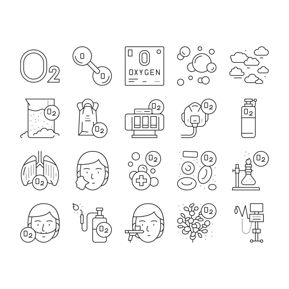 Oxygen O2 Chemical Collection Icons Set Vector