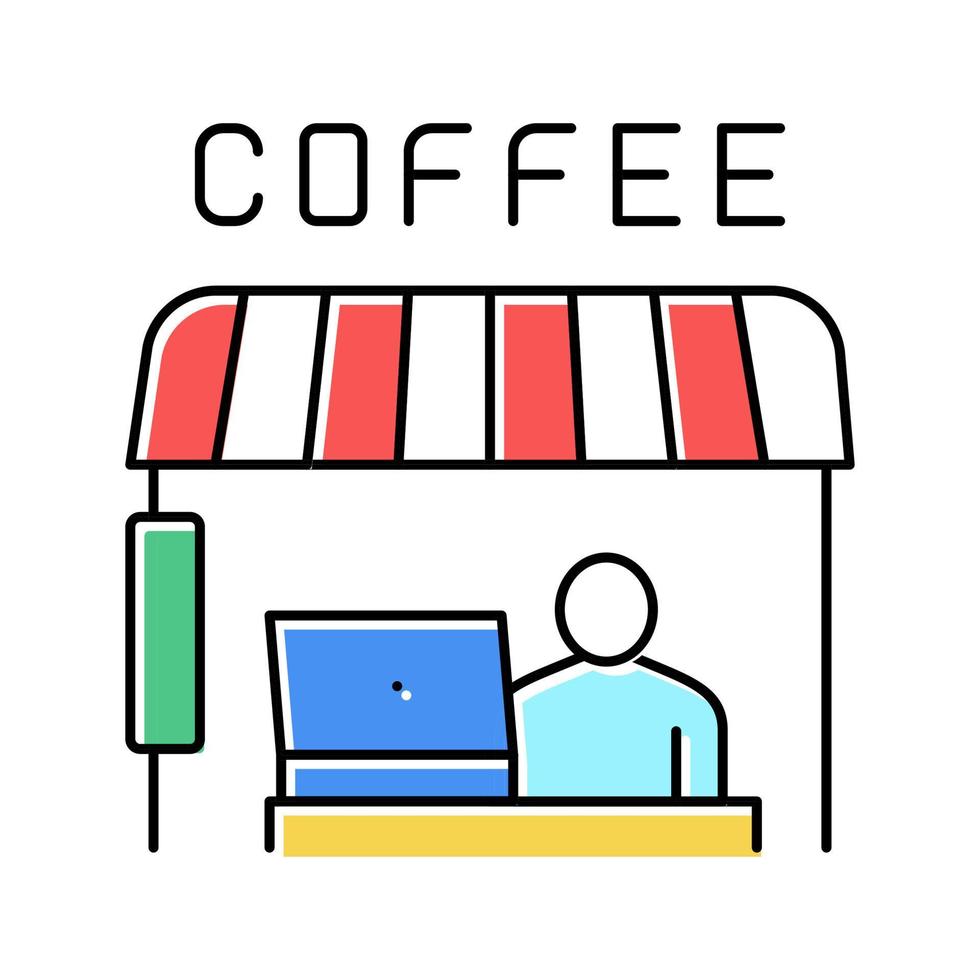 trabajo remoto en la ilustración de vector de icono de color de cafetería