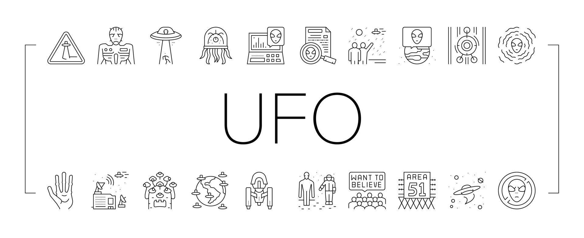 Ufo Guest Visiting Collection Icons Set Vector