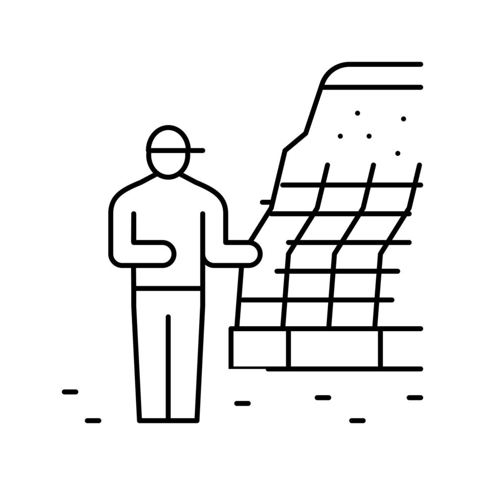 ilustración de vector de icono de línea de reparación de instalación de muro de contención