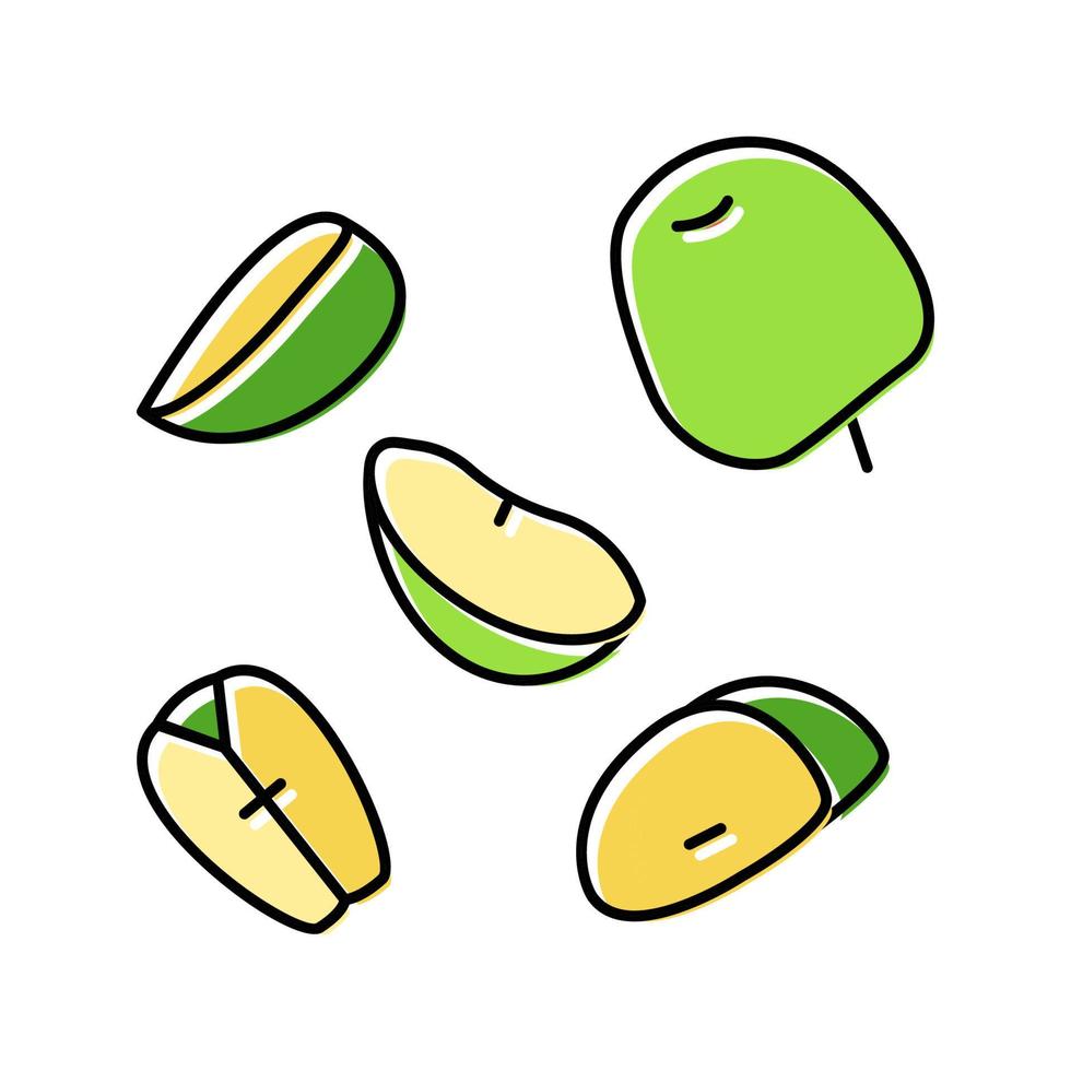 rebanada de manzana corte icono de color verde ilustración vectorial vector