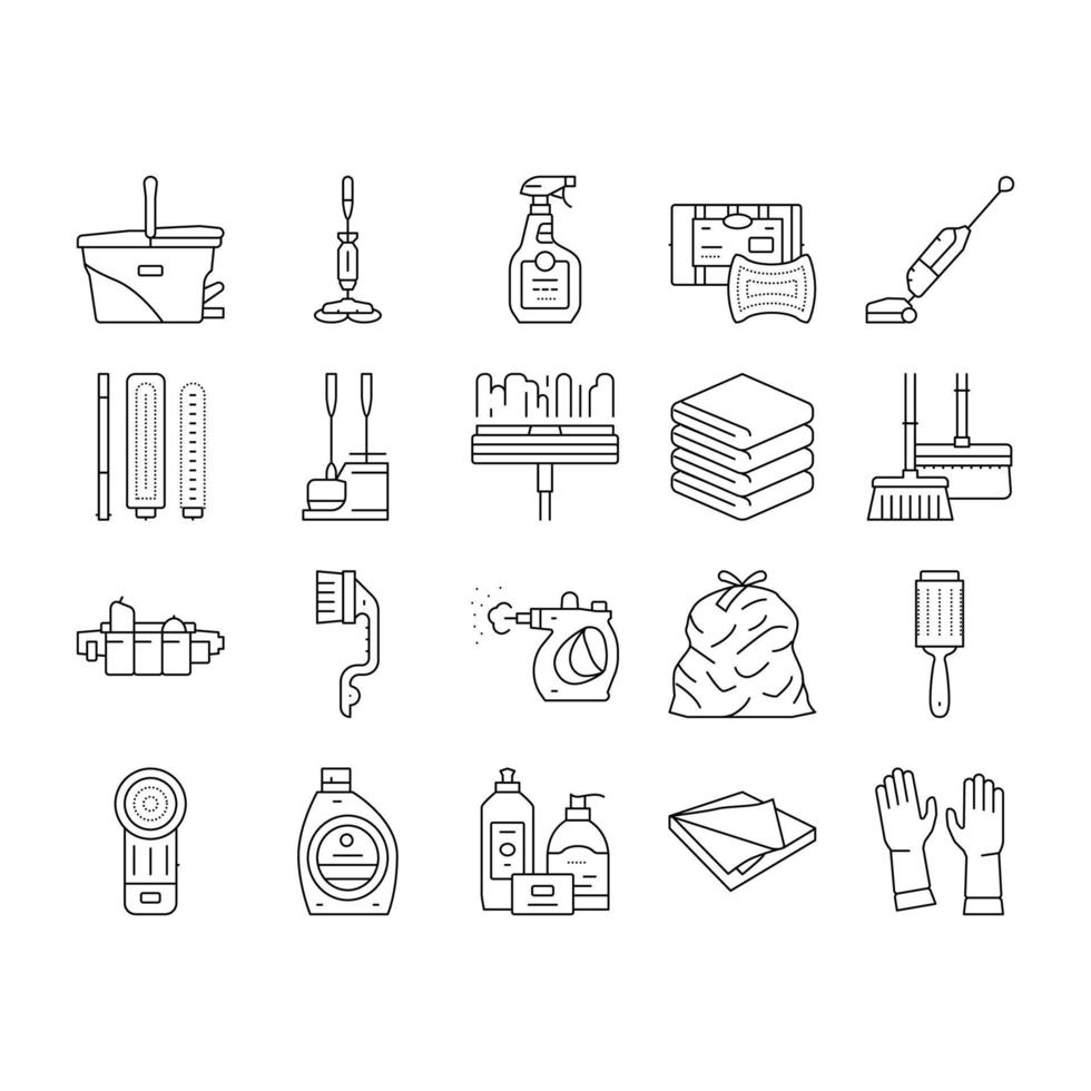 conjunto de iconos de accesorios de limpieza y lavado vector