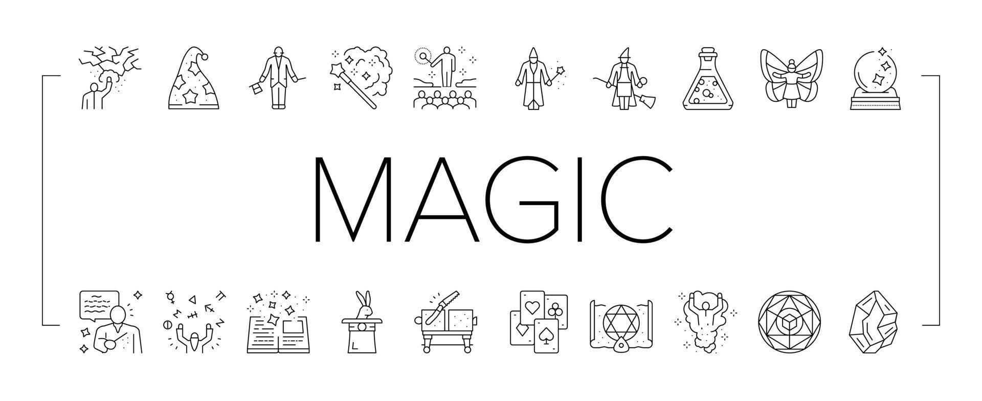 Magic Performing And Accessories Icons Set Vector