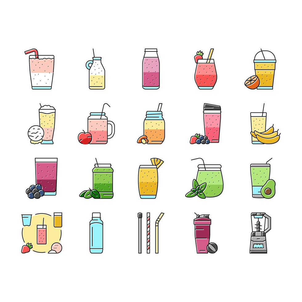 smoothie fruit juice food shake icons set vector