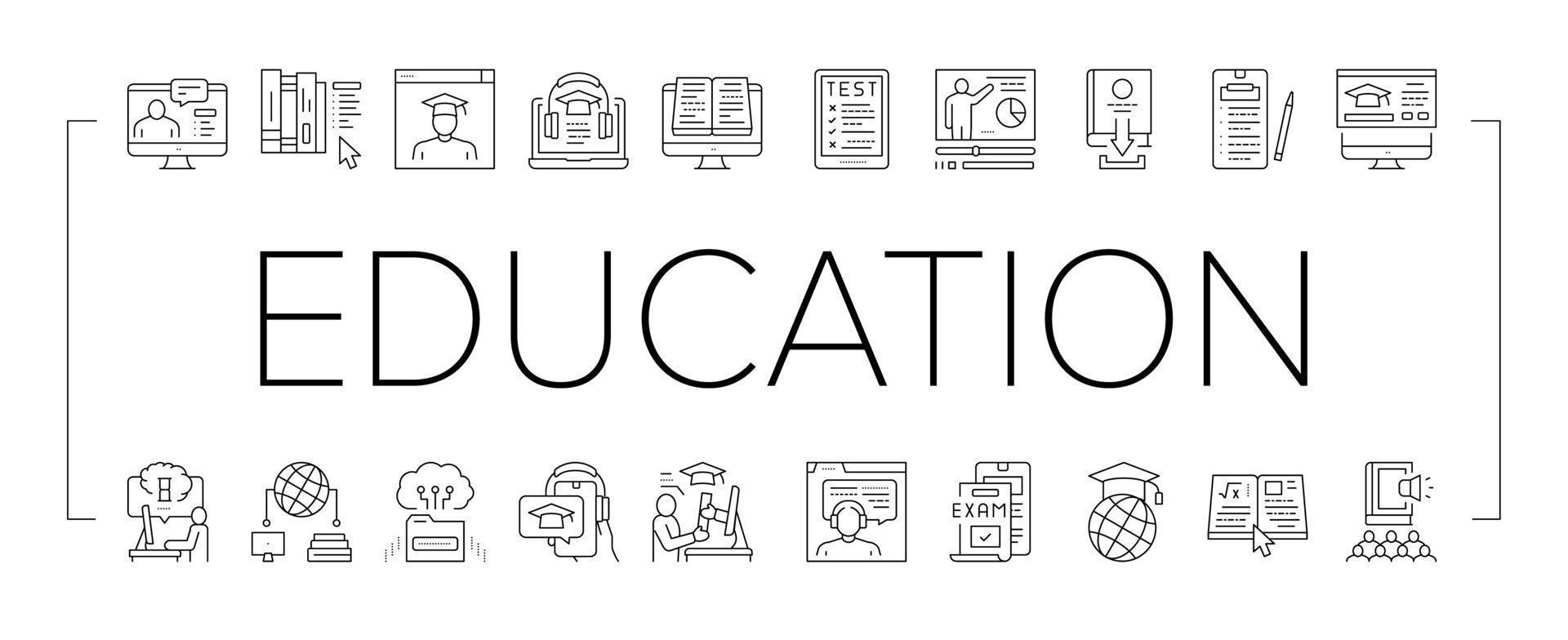 Online Education Book Collection Icons Set Vector