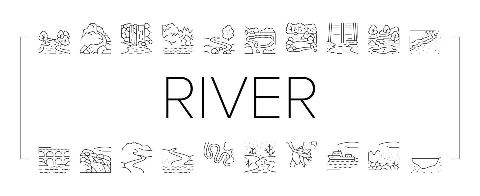 River And Lake Nature Landscape Icons Set Vector