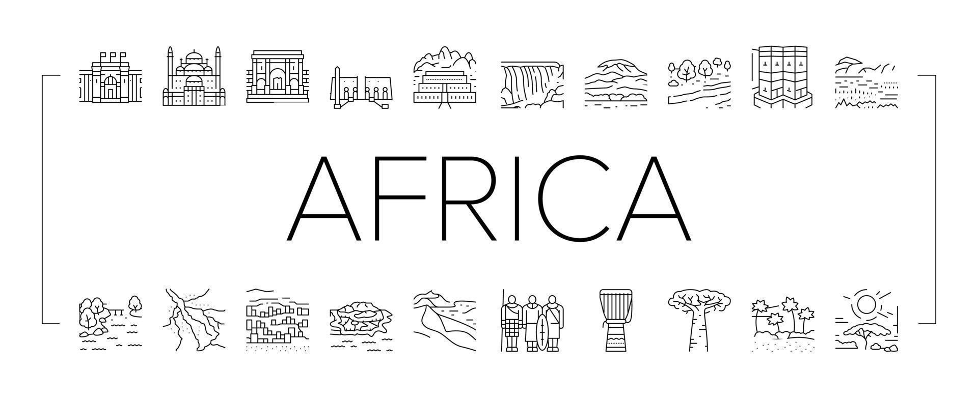 Africa Continent Nation Treasure Icons Set Vector