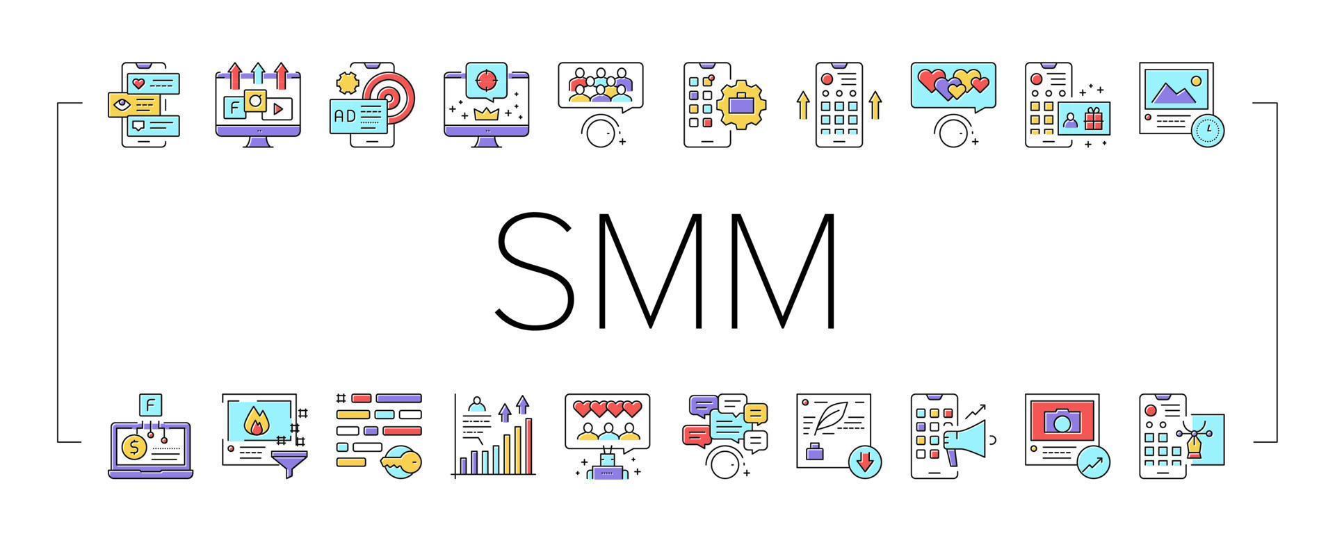 Smm Media Marketing Collection Icons Set Vector