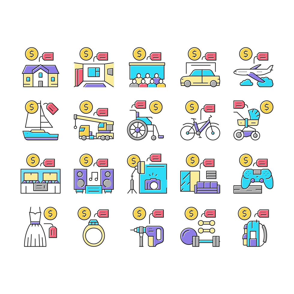 Rental Service Business Collection Icons Set Vector