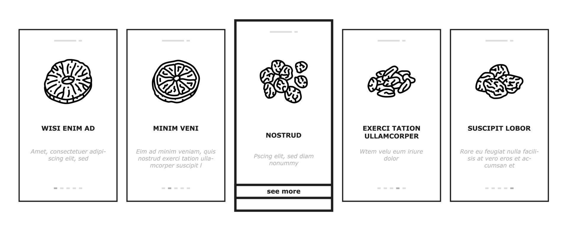 dried fruit healthy snack onboarding icons set vector