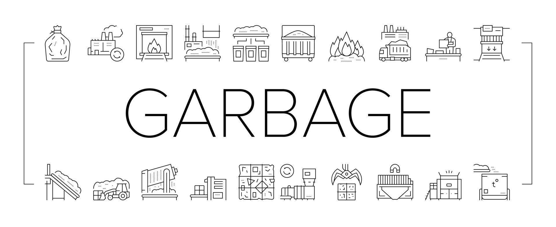 Factory Garbage Waste Collection Icons Set Vector