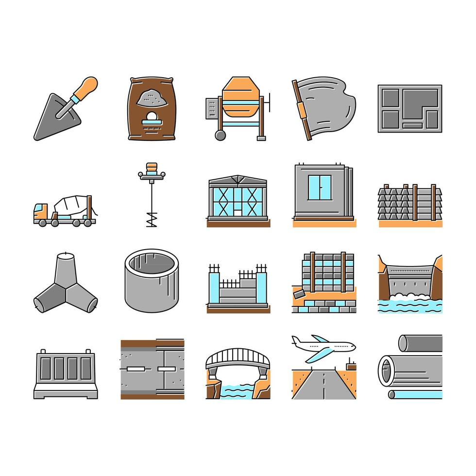 conjunto de iconos de colección de producción de hormigón vector