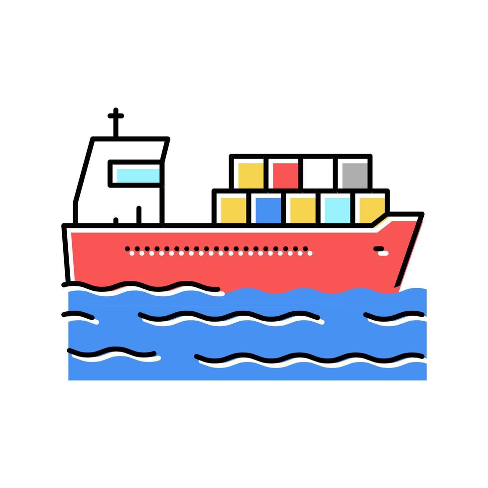 Ilustración de vector de icono de color de contenedores de entrega de barcos