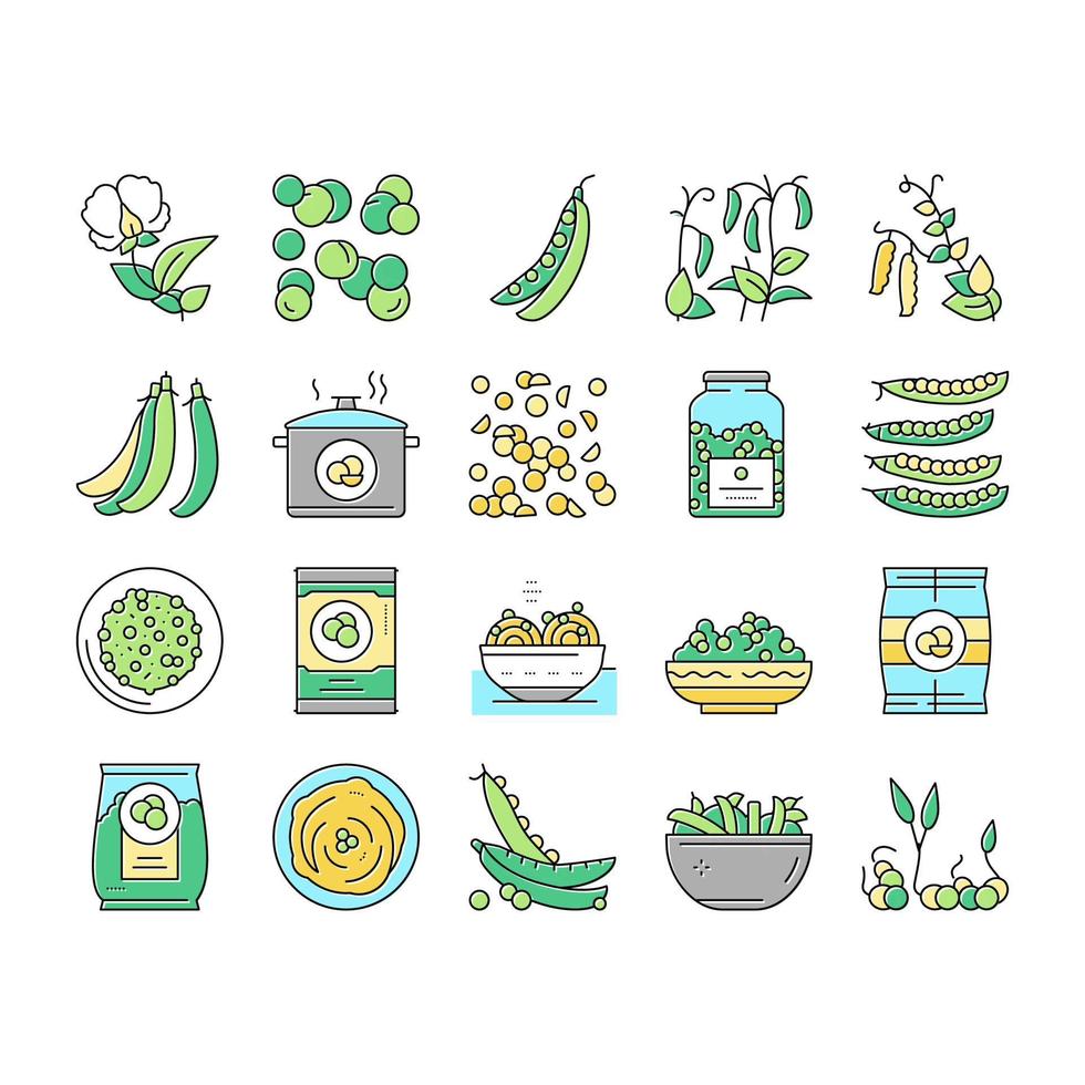 Peas Beans Vegetable Collection Icons Set Vector