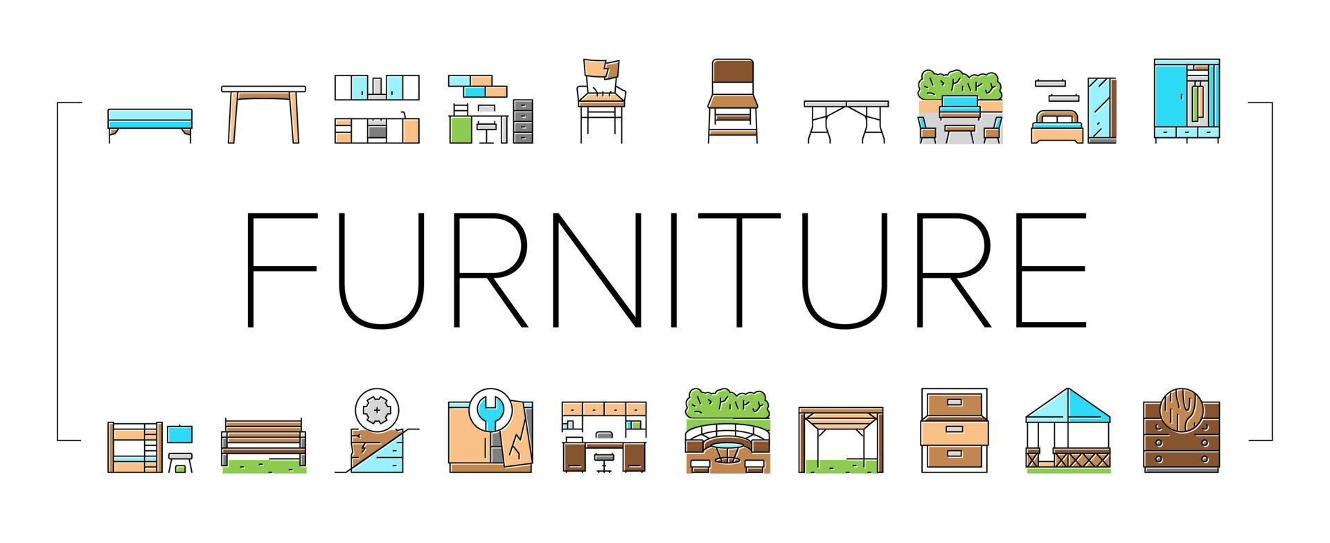 Furniture For Home And Backyard Icons Set Vector