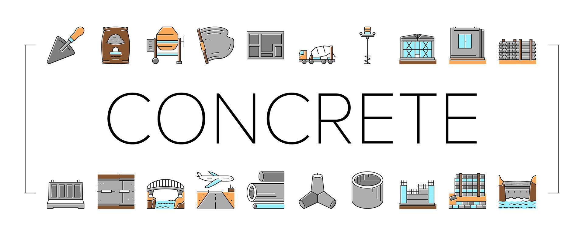 Concrete Production Collection Icons Set Vector