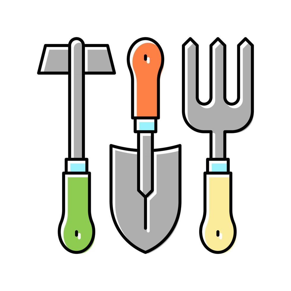 conjunto de instrumentos para la ilustración de vector de icono de color de jardinería