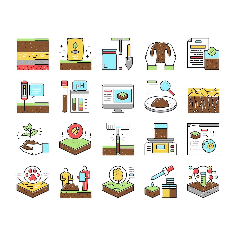Soil Testing Nature Collection Icons Set Vector