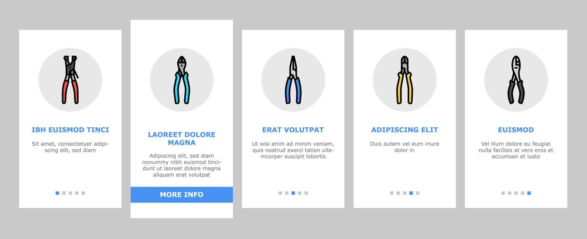 pliers equipment tool repair work onboarding icons set vector