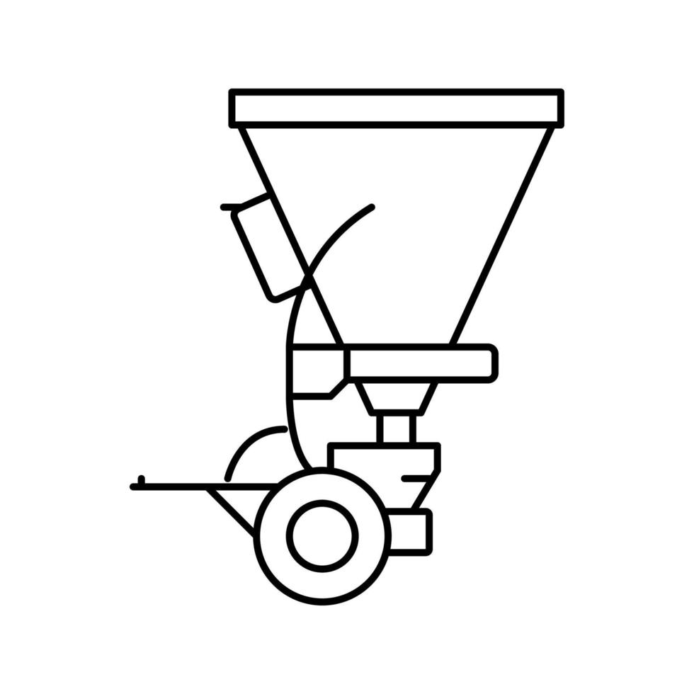 Ilustración de vector de icono de línea de equipo agrícola de sembradora de difusión