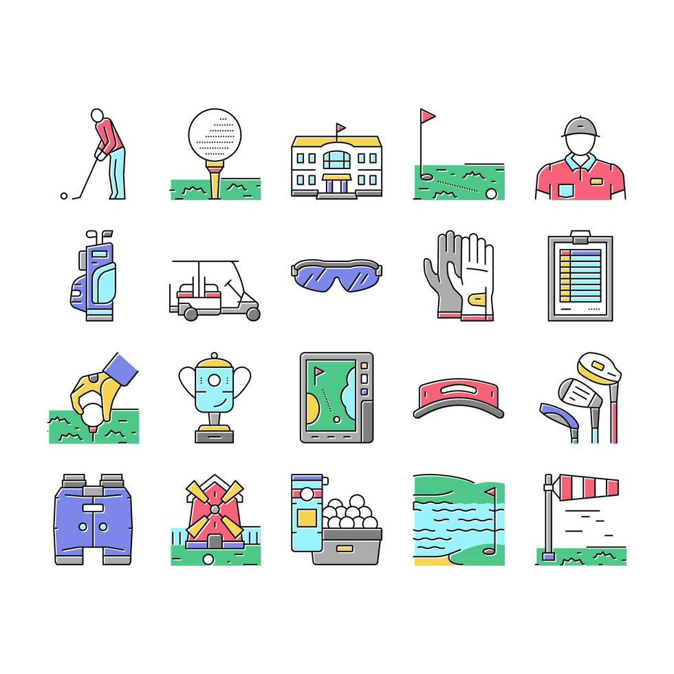 Golf Sportive Game On Playground Icons Set Vector