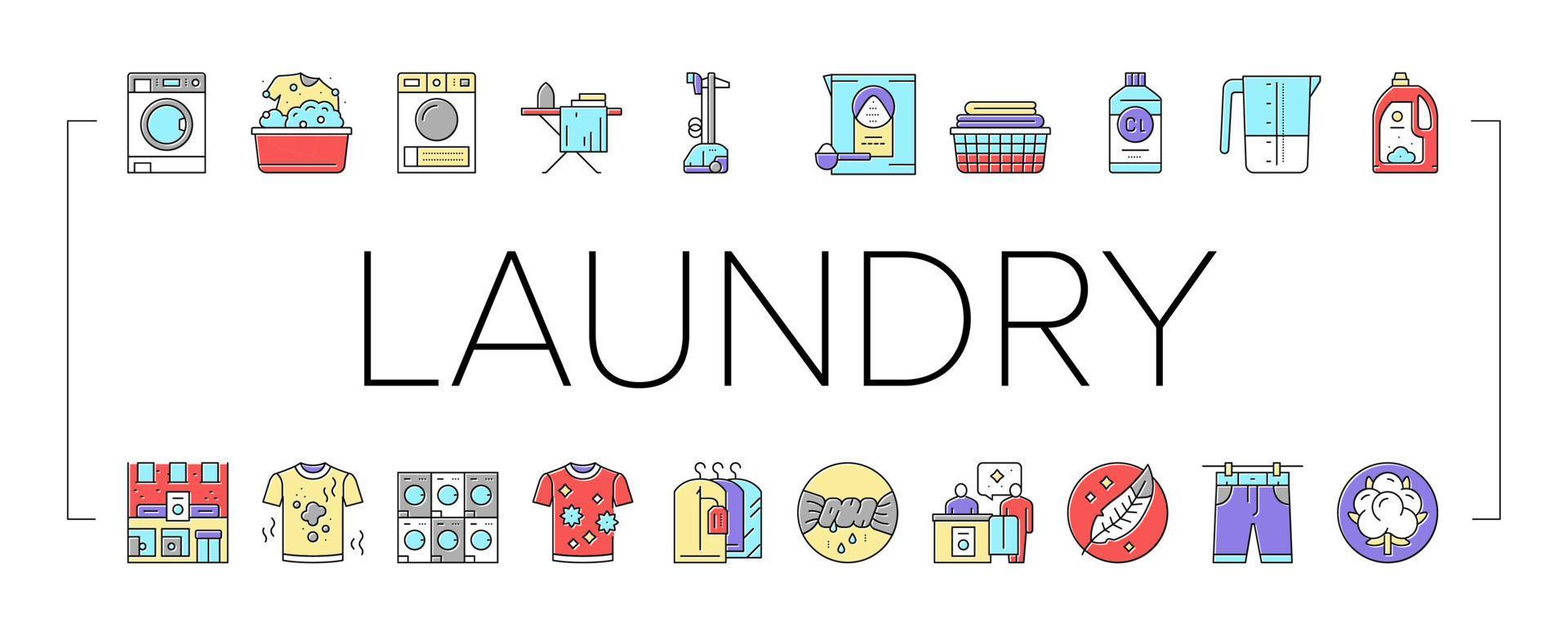 Laundry Service Washing Clothes Icons Set Vector