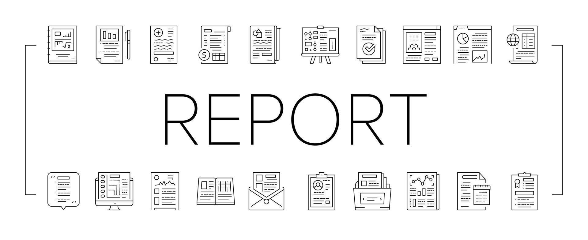 Reports Documentation Collection Icons Set Vector