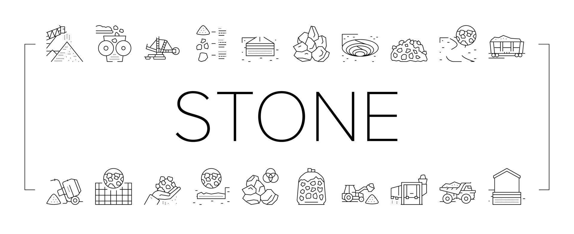 Crushed Stone Mining Collection Icons Set Vector