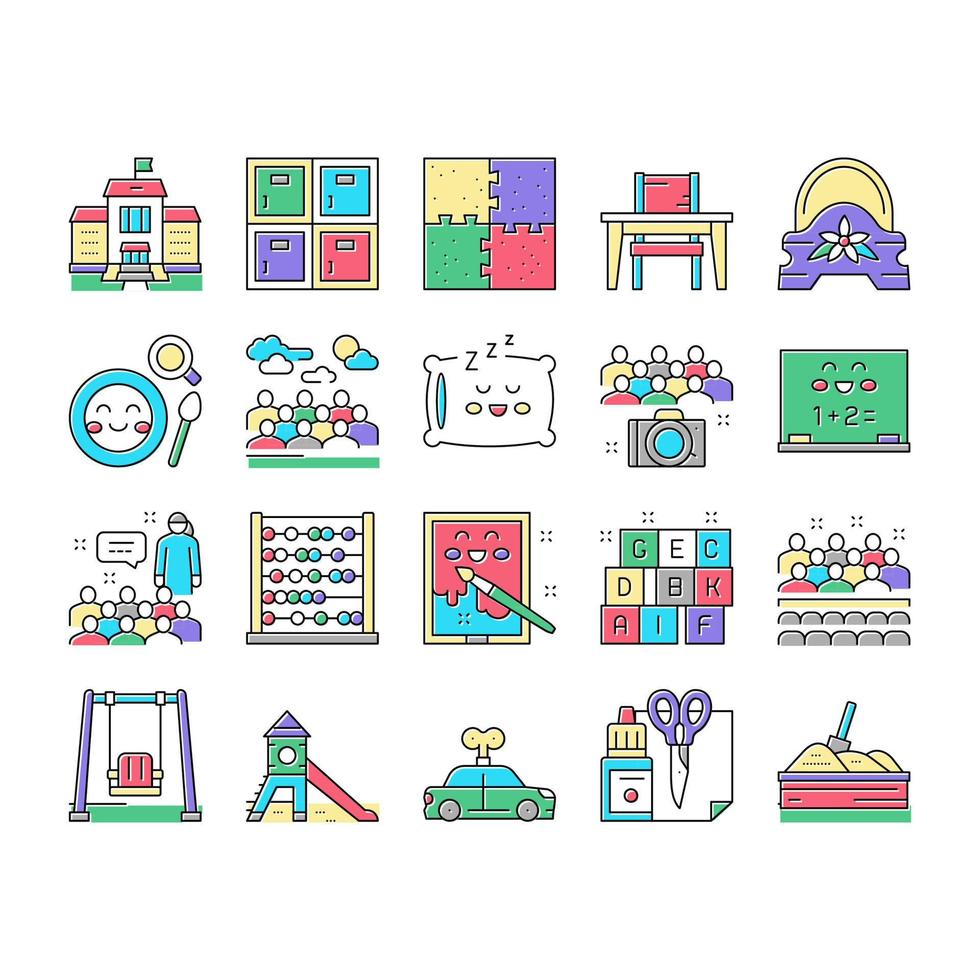 Kindergarten Activity Collection Icons Set Vector