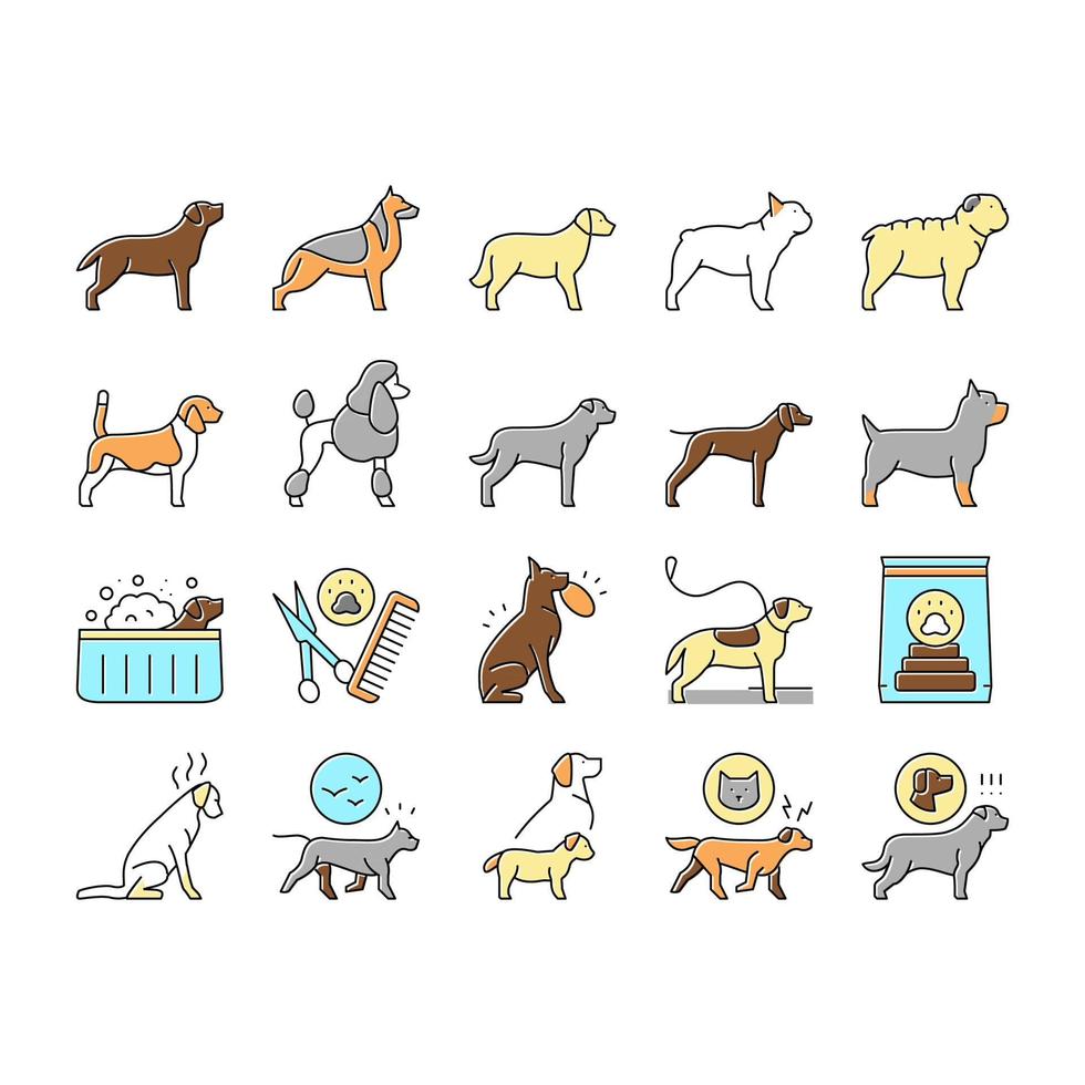 perro, animal doméstico, colección, iconos, conjunto, vector