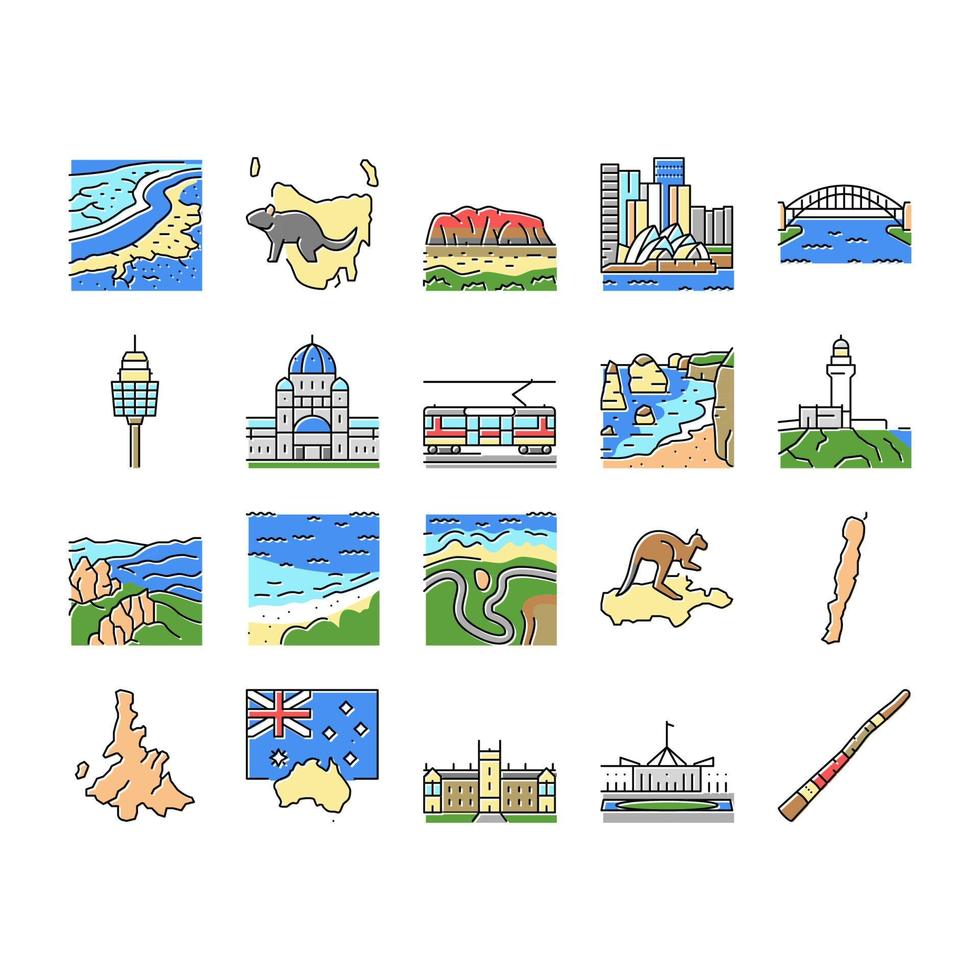 Australia Continent Landscape Icons Set Vector