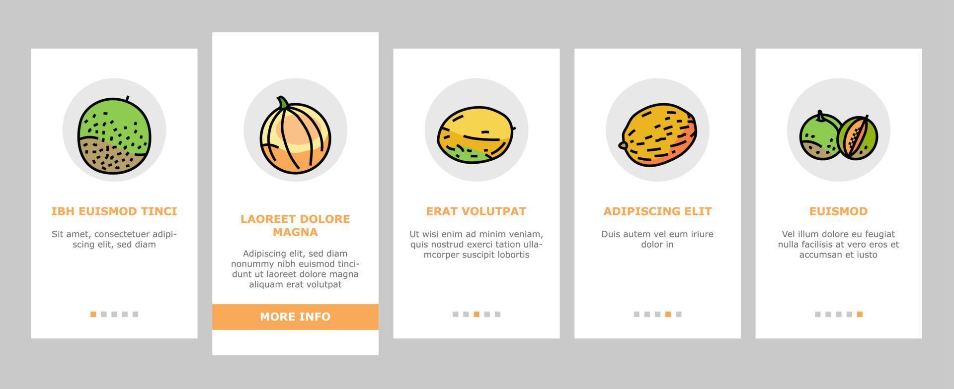 melón cantalupo fruta amarilla iconos de incorporación conjunto vector