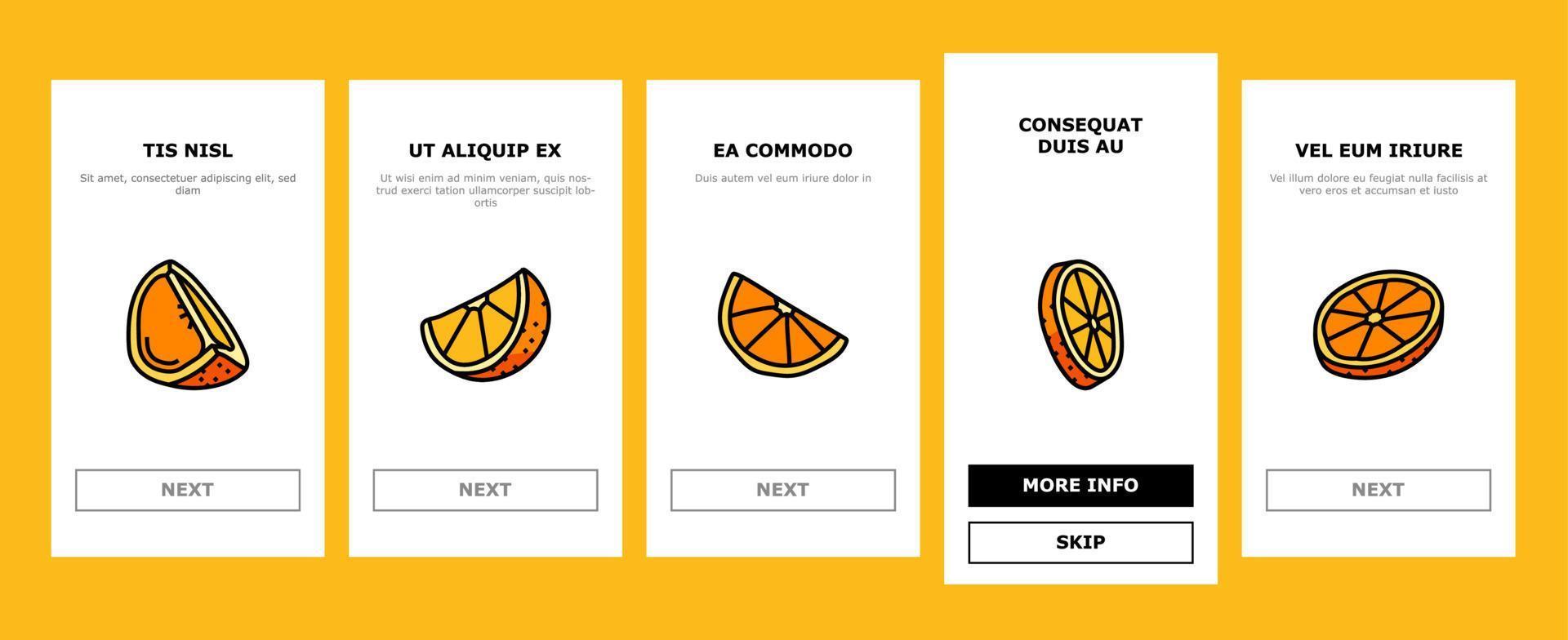 orange citrus fresh slice juice onboarding icons set vector