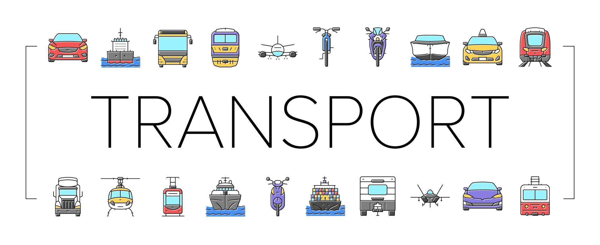 transport truck car vehicle ship icons set vector
