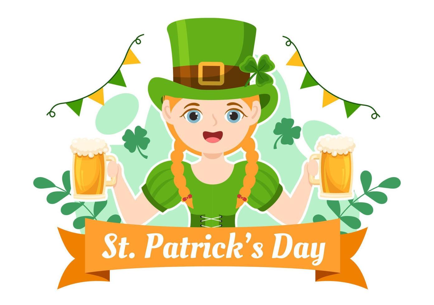 Happy St Patricks Day Illustration with Kids, Golden Coins, Green Hat, Leprechauns and Shamrock in Flat Cartoon Hand Drawn for Landing Page Templates vector