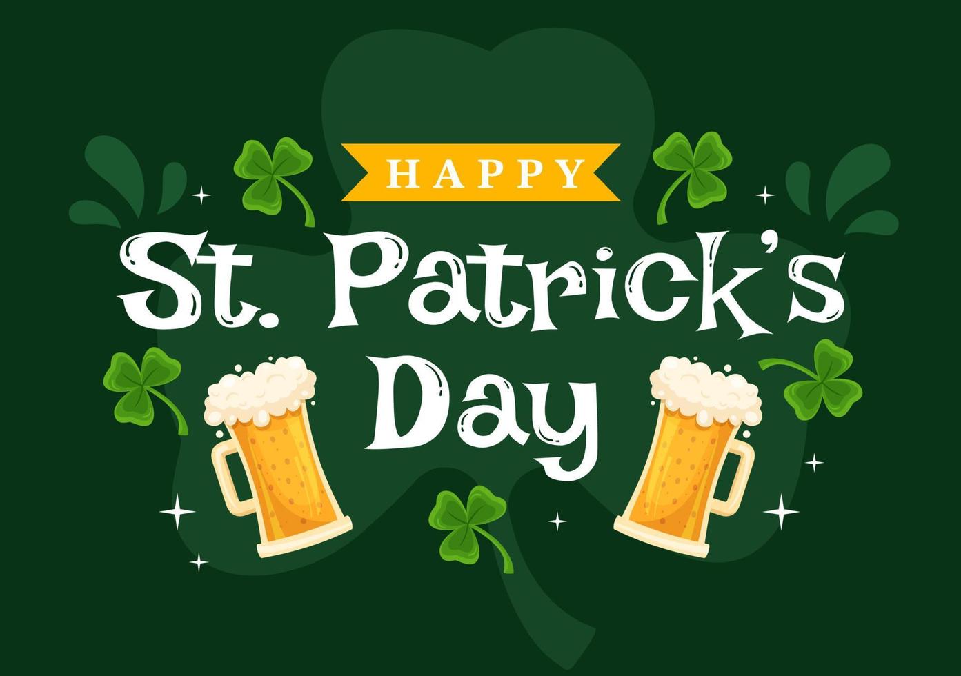 Happy St Patricks Day Illustration with Golden Coins, Green Hat, Beer Pub and Shamrock for Landing Page in Flat Cartoon Hand Drawn Templates vector
