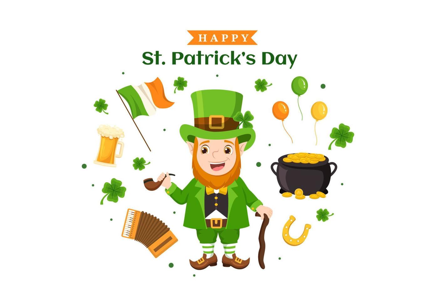 Happy St Patricks Day Illustration with Kids, Golden Coins, Green Hat, Leprechauns and Shamrock in Flat Cartoon Hand Drawn for Landing Page Templates vector