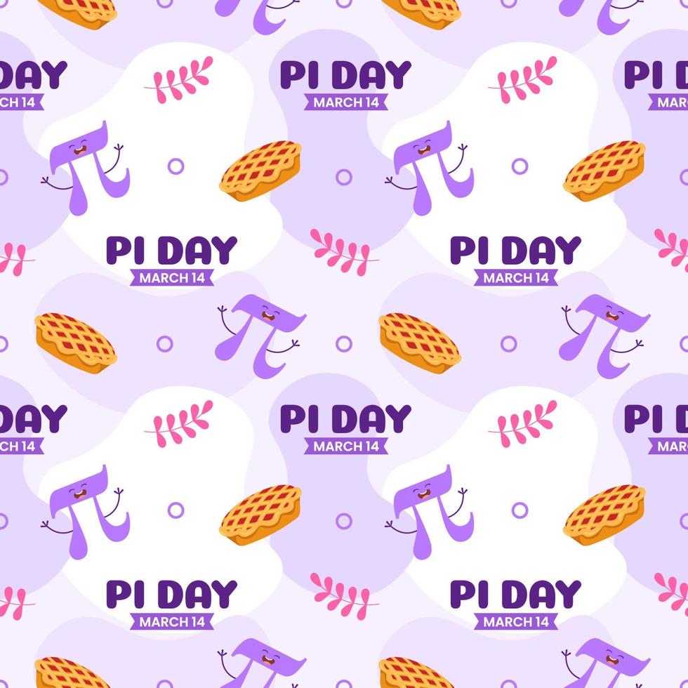 Pi Day Seamless Pattern Design with Mathematical Constants or Baked Pie in Template Hand Drawn Cartoon Flat Illustration vector