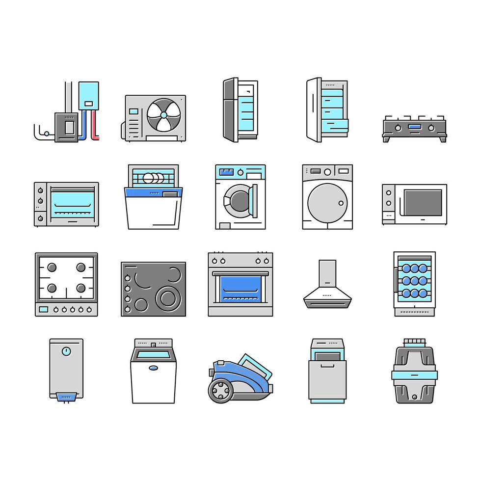 Appliances Domestic Equipment Icons Set Vector