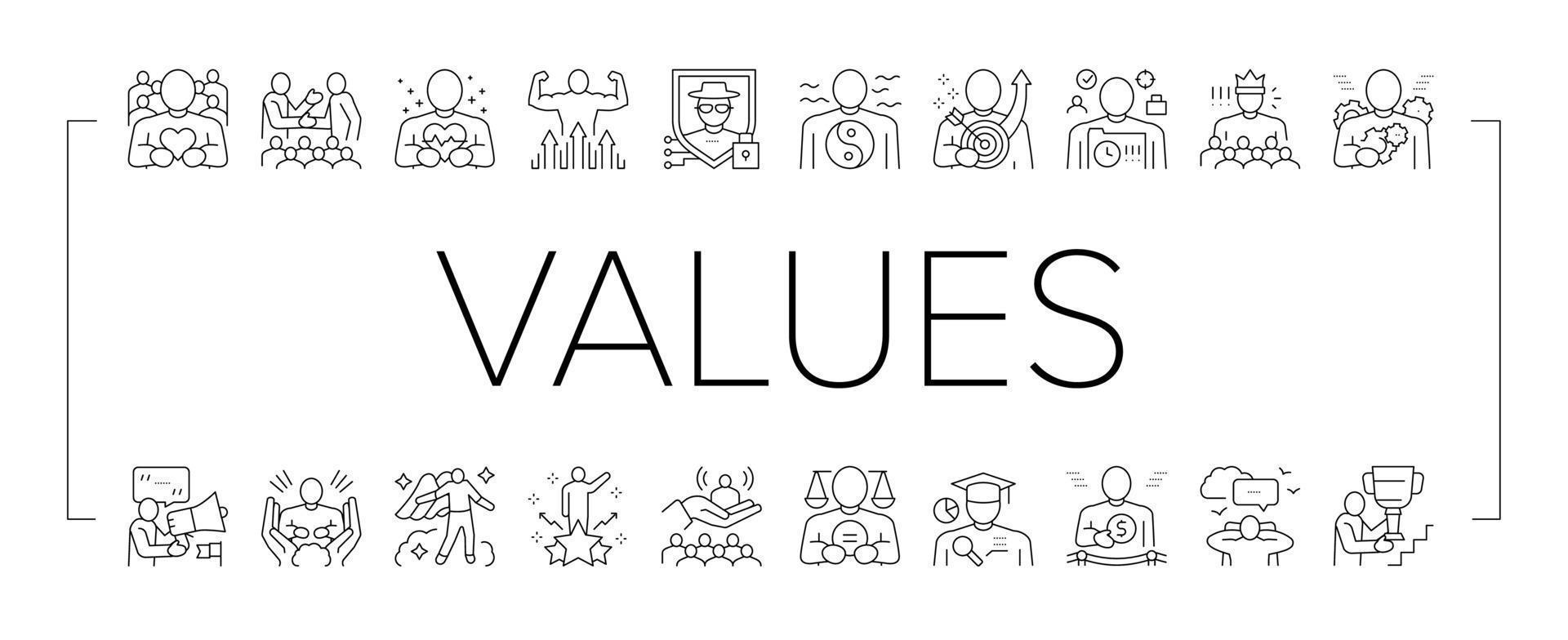 valores vida humana colección iconos conjunto vector